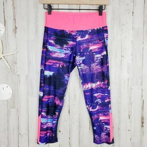 Bally Workout Capri Leggings Pink Navy Size Small